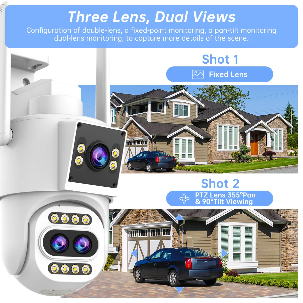 JOOAN 4K HD IP Camera Outdoor 10X Opticial Zoom Three-Lens WiFi Surveillance Camera Dual Screen AI Tracking Security PTZ Cam ﻿